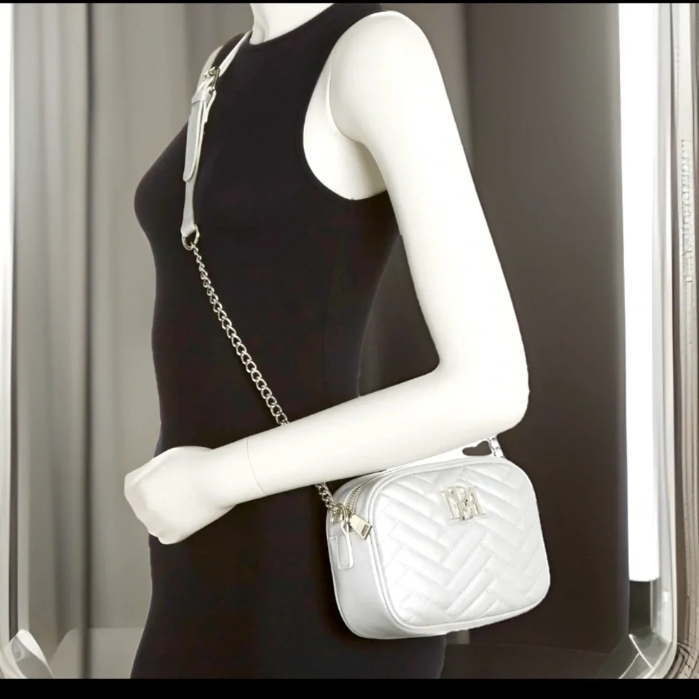 Badgley Mischka Quilted Camera Bag W/Slip Pocket On The Back Metallic Gray NWT